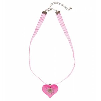 Kette Edelweiß kariert mit Herz rosa/weiß