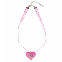 Kette Edelweiß kariert mit Herz rosa/weiß