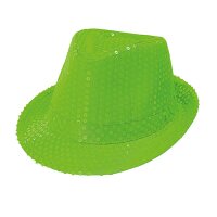 Hut Fedora neongrün mit Pailletten