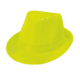 Hut Fedora neongelb mit Pailletten