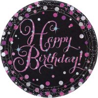 Pappteller Happy Birthday Sparkling pink D23cm 8er