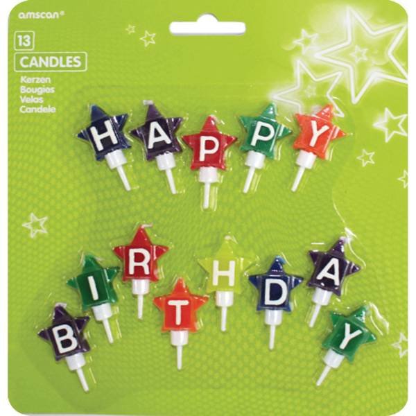 Figurenkerzen Happy Birthday Sterne 4,1cm