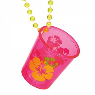Schnapsglaskette mit Hibiskusblüte neonpink
