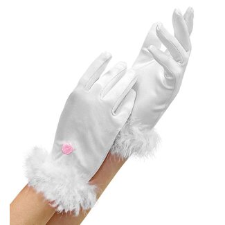 Kinderhandschuhe weiß mit Federn