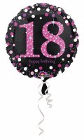 Folienballon Sparkling 18 D43cm pink/schwarz