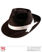 Schwarzer Gangster Hut mit weißem Band
