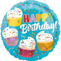 Folienballon Happy Birthday Cupcakes rund