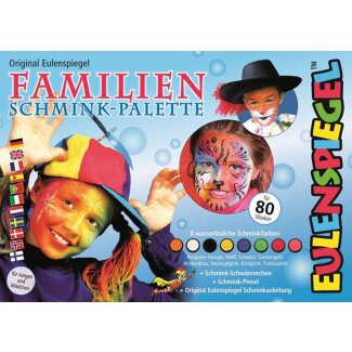 Schminkpalette Familie 8 Farben, Schwamm, Pinsel
