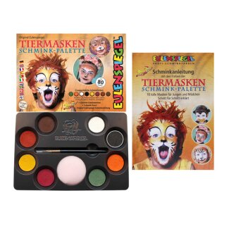 Schminkpalette Tiermasken 8 Farben, Schwamm, Pinsel