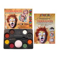 Schminkpalette Tiermasken 8 Farben, Schwamm, Pinsel