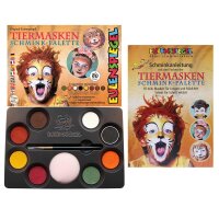 Schminkpalette Tiermasken 8 Farben, Schwamm, Pinsel