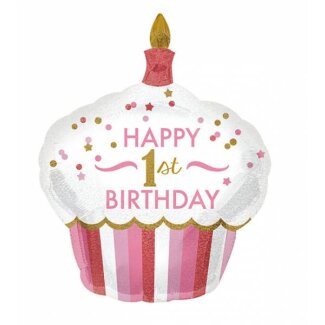 Folienballon Happy 1st Birthday Mädchen pink