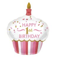 Folienballon Happy 1st Birthday Mädchen pink