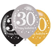 Luftballons Zahl 30 27,5cm Sparkling 6er