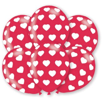Luftballons Herzenmotiv 27,5cm rot/weiß 6 Stück