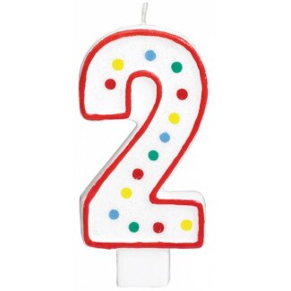 Zahlenkerzen Geburtstag 2 Weiß mit Punkten