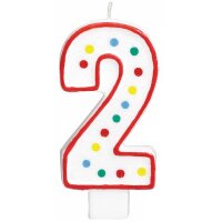 Zahlenkerzen Geburtstag 2 Weiß mit Punkten