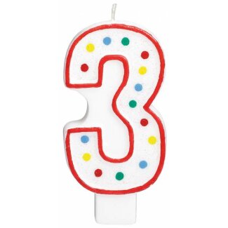 Zahlenkerzen 3 weiß mit Punkten 13 cm