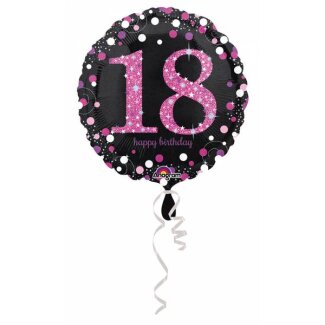 Folienballon Sparkling 18 D43cm pink/schwarz
