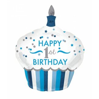 Folienballon Happy 1st Birthday Junge blau