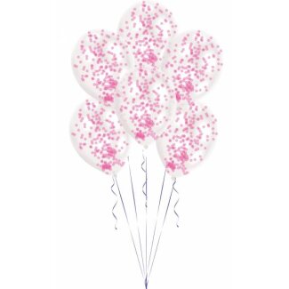 Luftballon Bouquet Konfetti pink transparent 27,5 cm 6 Stück