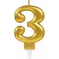 Zahlenkerze 3 gold 7,5 cm