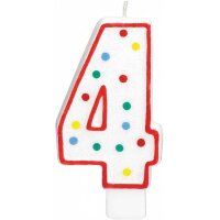 Zahlenkerzen Geburtstag 4 Weiß & Punkte