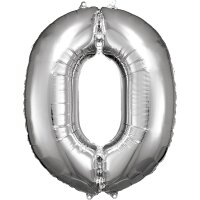 Folienballon Zahl 0 66 x 88 cm silber