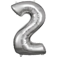 Folienballon Zahl 2 50x88cm silber