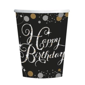 Pappbecher Happy Birthday Sparkling gold 8 Stück