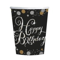 Pappbecher Happy Birthday Sparkling gold 8 Stück
