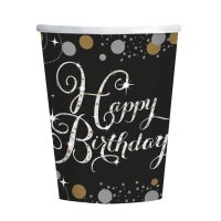 Pappbecher Happy Birthday Sparkling gold 8 Stück