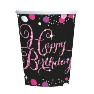 Pappbecher Happy Birthday Sparkling pink 250 ml 8er