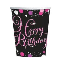 Pappbecher Happy Birthday Sparkling pink 250 ml 8er