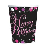 Pappbecher Happy Birthday Sparkling pink 250 ml 8er