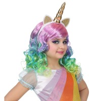 Perücke Einhorn Regenbogenfarben für Kinder