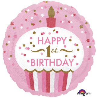 Folienballon 1st Birthday Cupcake Mädchen Ø43 cm