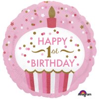 Folienballon 1st Birthday Cupcake Mädchen Ø43 cm