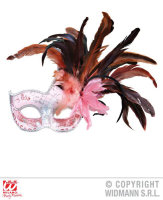 Maske Colobina Fest Rosa mit Glitzer und Federn