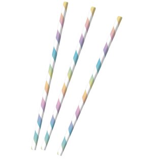 Papiertrinkhalme Regenbogen Pastell 12 Stück