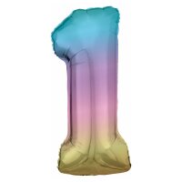 Folienballon Zahl 1 86 cm regenbogen-pastell
