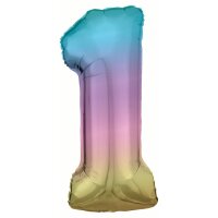 Folienballon Zahl 1 86 cm regenbogen-pastell