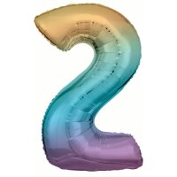 Folienballon Zahl 2 Regenbogen-Pastell 86 cm