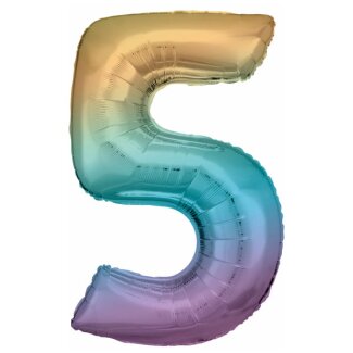 Folienballon Zahl 5 Regenbogen-Pastell 86 cm
