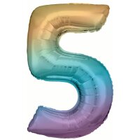 Folienballon Zahl 5 Regenbogen-Pastell 86 cm