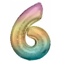 Folienballon Zahl 6 86 cm regenbogen-pastell