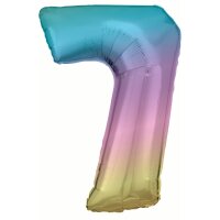 Folienballon Zahl 7 86cm regenbogen-pastell