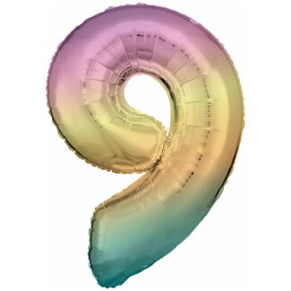 Folienballon Zahl 9 86cm regenbogen-pastell