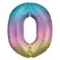 Folienballon Zahl 0 86cm regenbogen-pastell