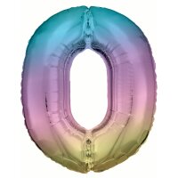 Folienballon Zahl 0 86cm regenbogen-pastell
